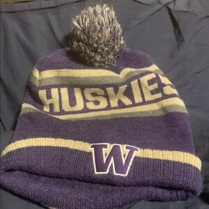 Purple Huskies Beanie with Pom